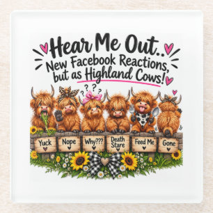 Posavasos De Vidrio Reacciones Divertidas de Vaca de las Tierras Altas