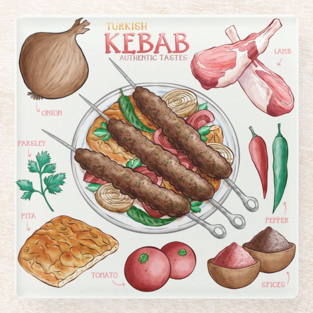 Posavasos De Vidrio Receta de Kebab, escayola de vidrio (Anverso)