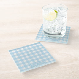 Posavasos De Vidrio Recetas | Patrón de Gingham Azul claro y Blanco