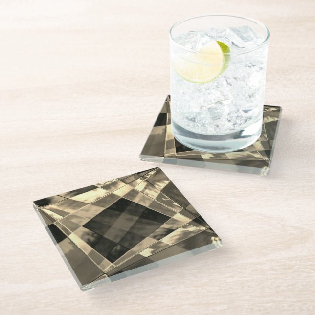 Posavasos De Vidrio Rectángulos inclinados en tonos madera o beige? (Angular)