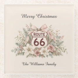 Posavasos De Vidrio Recuerdo de mesa de Navidad de la ruta 66 rosa