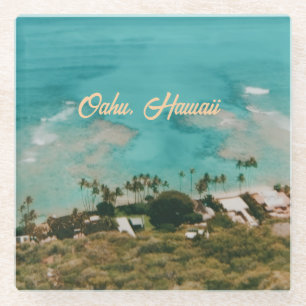 Posavasos De Vidrio Recuerdo de viaje a la isla de Oahu Hawaii