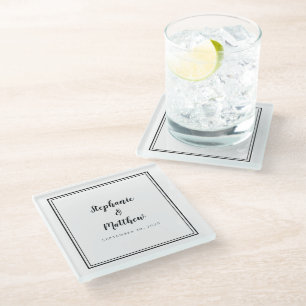 Posavasos De Vidrio Recuerdo Personalizado para Pareja de Casados Negr