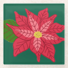 Posavasos De Vidrio Red and Pink Christmas Poinsettia
