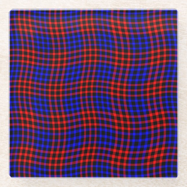 Posavasos De Vidrio Red Blue Plaid Checker Seamless Pattern (Anverso)