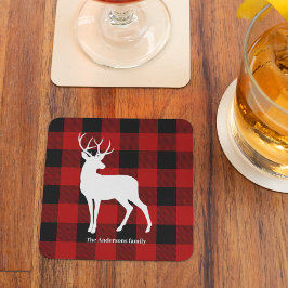 Posavasos De Vidrio Red Buffalo Plaid & Deer | Entrega de nombre perso