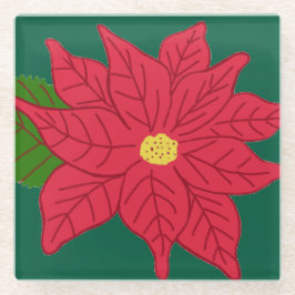 Posavasos De Vidrio Red Christmas Poinsettia