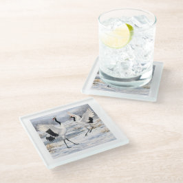 Posavasos De Vidrio Red-crowned Cranes in Winter