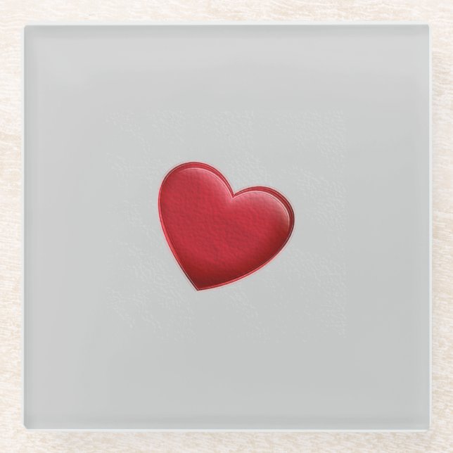 Posavasos De Vidrio Red Heart Gray Trendy Love Boda (Anverso)