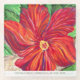 Posavasos De Vidrio Red Hibiscus Vacation Home Glass Coaster