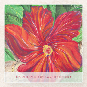 Posavasos De Vidrio Red Hibiscus Vacation Home Glass Coaster