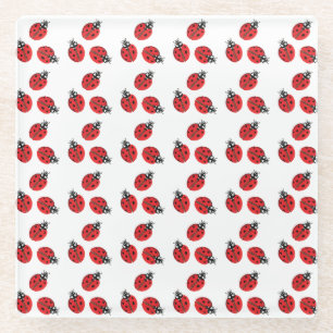 Posavasos De Vidrio Red Lady Bug Ilustracion White