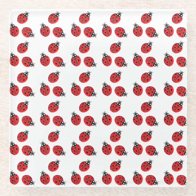 Posavasos De Vidrio Red Lady Bug Ilustracion White (Anverso)