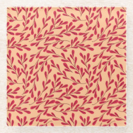 Posavasos De Vidrio  Red Leafy Branches Seamless Pattern