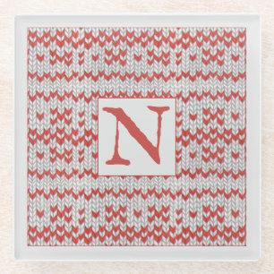 Posavasos de vidrio RED NORDIC KNIT + Inicial