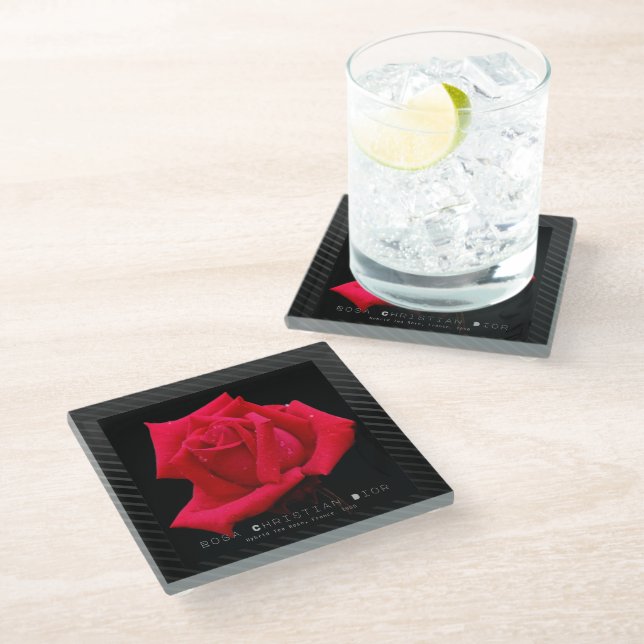 Posavasos De Vidrio Red Rose (Angular)