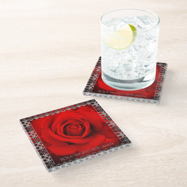 Posavasos De Vidrio Red Rose [Glass Coaster] (Angular)