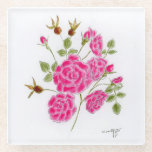 Posavasos De Vidrio Red roses<br><div class="desc">A print of my drawing in ink inspired by red roses in our garden.</div>