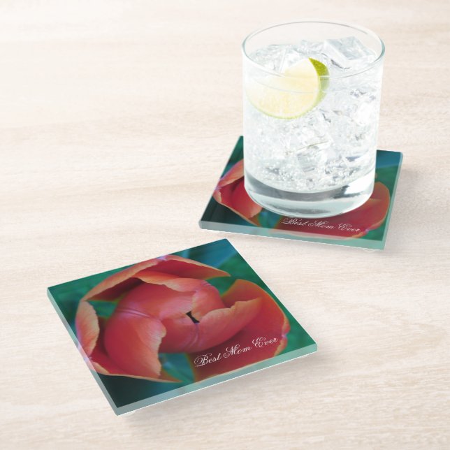 Posavasos De Vidrio Red Tulip Macro Photo Personalized Coaster (Angular)