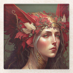 Posavasos De Vidrio Red Valkyrie Woman Fantasy Art