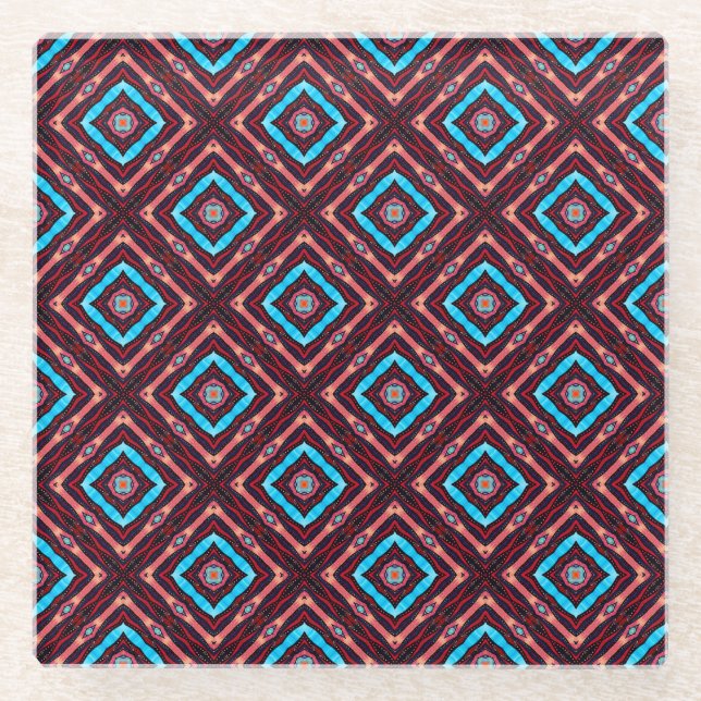 Posavasos De Vidrio Red With Blue Diamond (Anverso)