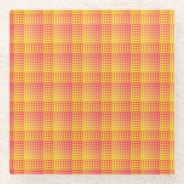 Posavasos De Vidrio Red Yellow Checker Abstract Pattern (Anverso)