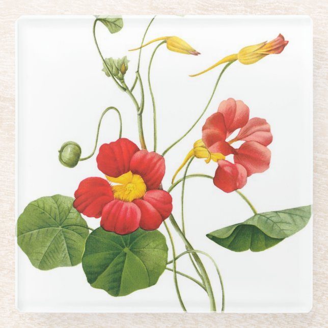 Posavasos De Vidrio Redoute Rojo Flores Vidriera (Anverso)