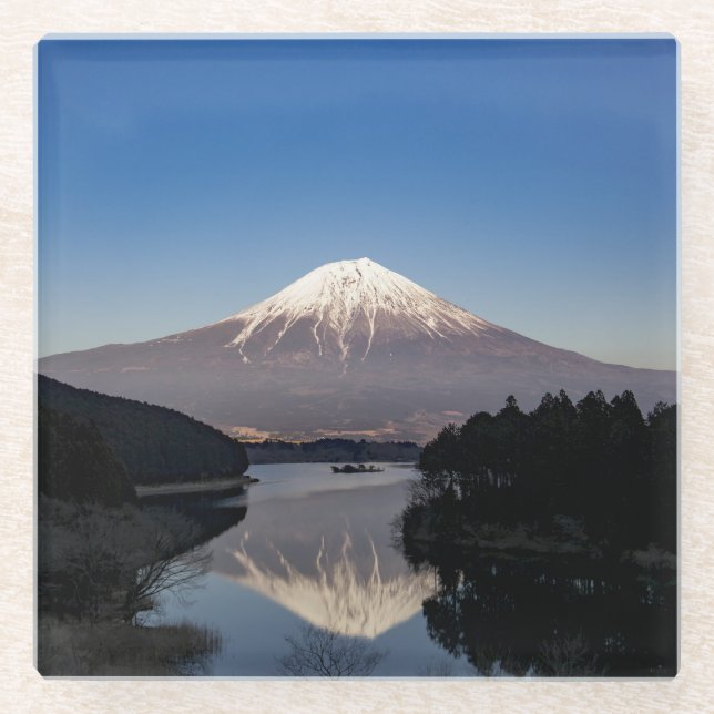 Posavasos De Vidrio Reflexión del Monte Fuji en el lago (Anverso)