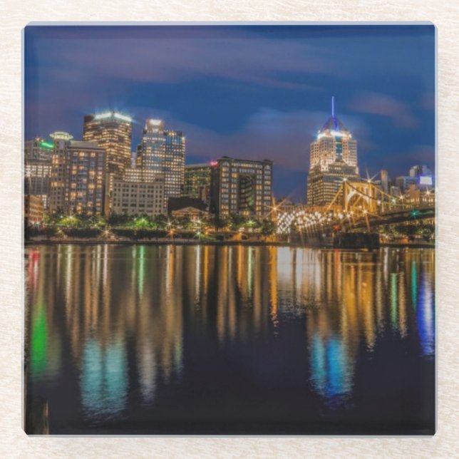 Posavasos De Vidrio Reflexiones de Pittsburgh (Anverso)
