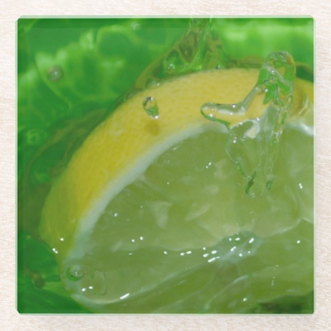 Posavasos De Vidrio Refrescante Salpicadura de Limón (Anverso)