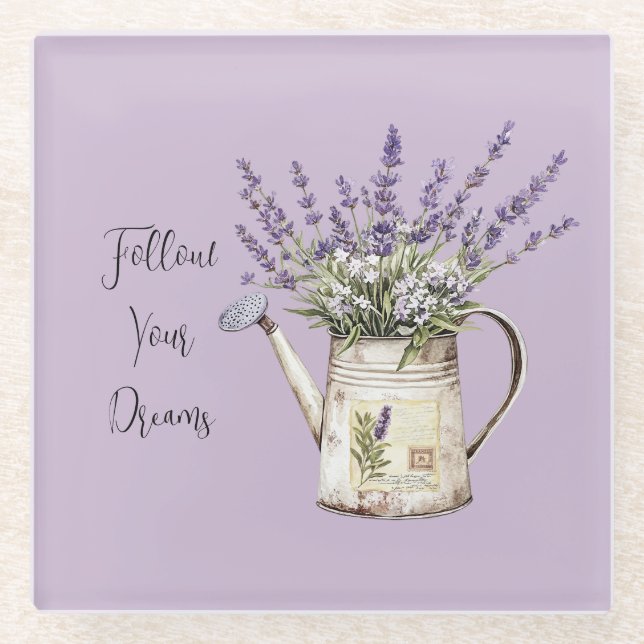 Posavasos De Vidrio Regadera de Flores de Lavanda (Anverso)