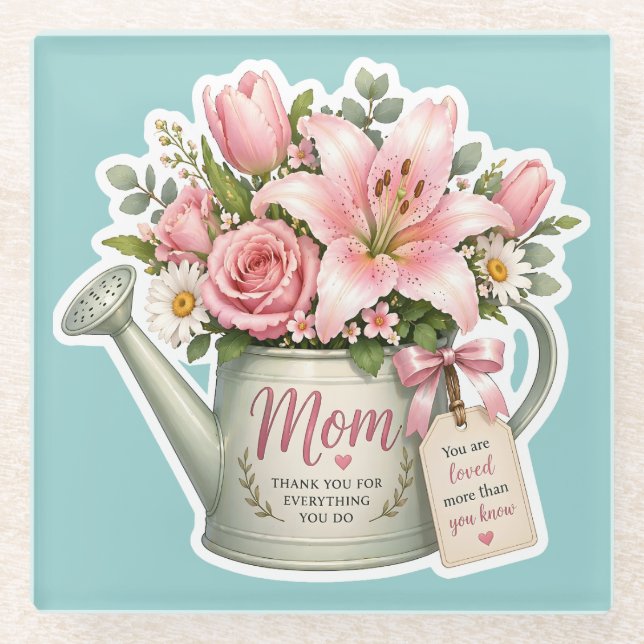 Posavasos De Vidrio Regadera de flores para mamá (Anverso)