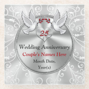 Posavasos De Vidrio Regalo de 25 años de Boda personalizado