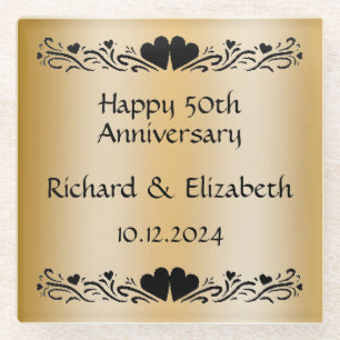 Posavasos De Vidrio Regalo de aniversario de oro 50 Bodas personalizad