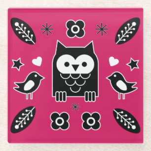 Posavasos De Vidrio Regalo de arte popular de búho escandinavo