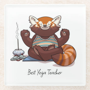 Posavasos De Vidrio Regalo de Mejor Profesor de Yoga de Panda Rojo Art