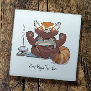 Posavasos De Vidrio Regalo de Mejor Profesor de Yoga de Panda Rojo Art