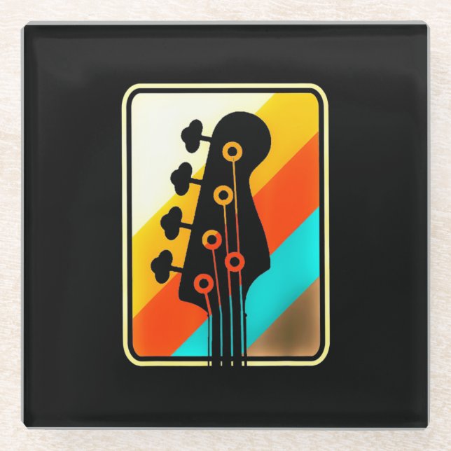 Posavasos De Vidrio Regalo de Navidad | Jugador de guitarra retro vint (Anverso)