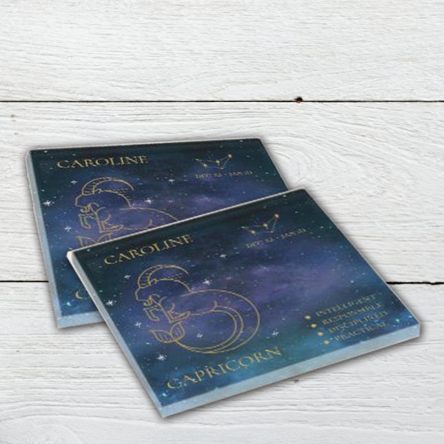 Posavasos De Vidrio Regalo de nombre astrológico de Rótulo Zodiaco de  (Capricorn Zodiac Sign Astrological Name Gift Glass Coaster)