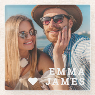 Posavasos De Vidrio Regalo de nombres personalizados de foto de pareja