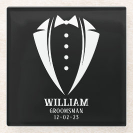 Posavasos De Vidrio Regalo Groomsman de Tuxedo negro y blanco moderno