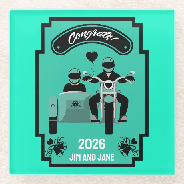 Posavasos De Vidrio Regalos De Boda De Motocicleta Para Pareja (Anverso)