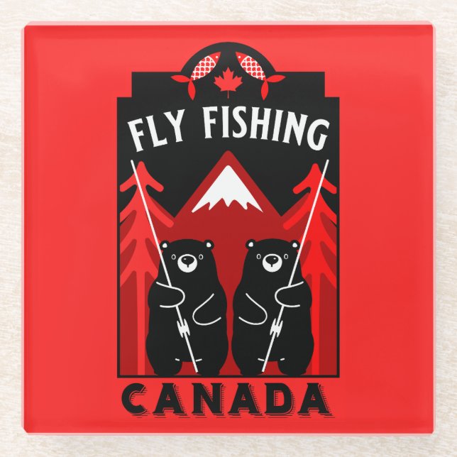 Posavasos De Vidrio Regalos de pesca con mosca en Canadá (Anverso)