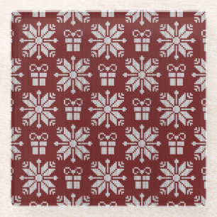 Posavasos De Vidrio Regalos De Punto: Patrón Vintage De Invierno.