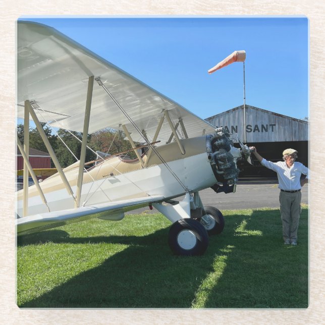 Posavasos De Vidrio Regalos fotográficos personalizados, piloto, avión (Anverso)