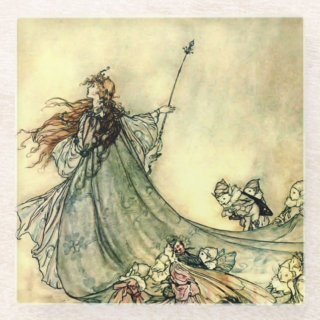 Posavasos De Vidrio "Reina de las hadas" por Arthur Rackham (Anverso)