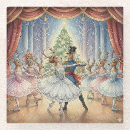 Posavasos De Vidrio Reindeer Nutcracker Ballet, Glass Coaster