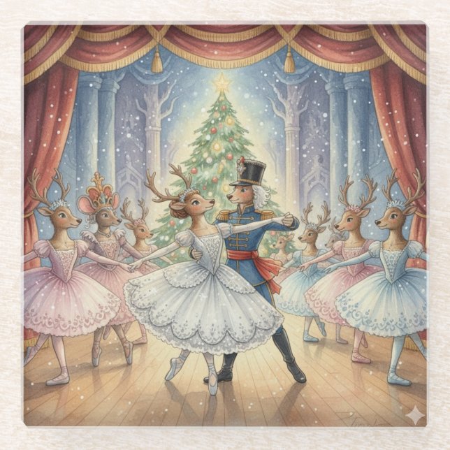 Posavasos De Vidrio Reindeer Nutcracker Ballet, Glass Coaster (Anverso)