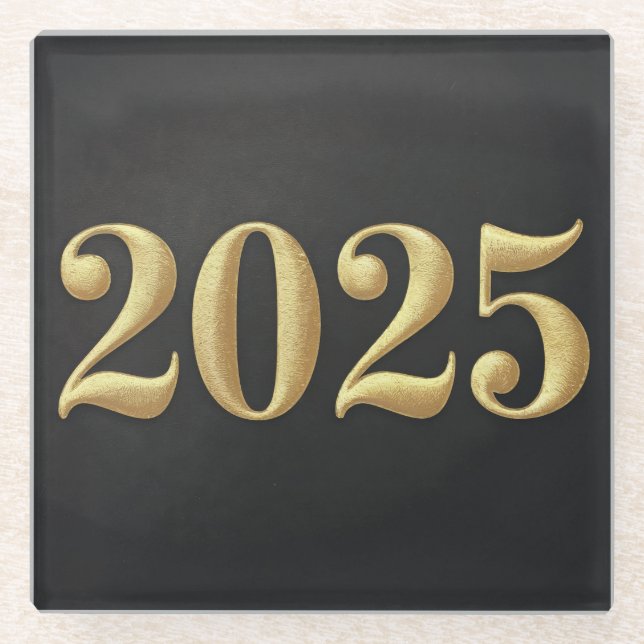 Posavasos De Vidrio Relieve metalizado dorado falso 2025 año montaña r (Anverso)