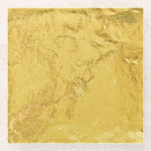 Posavasos De Vidrio Relieve metalizado dorado: Textura abstracta brill